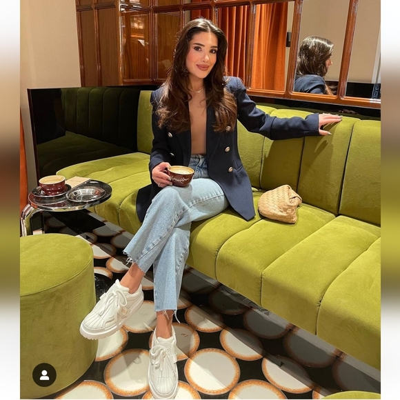 ZARA * DOUBLE BREASTED BLAZER NAVY PIQUE BLAZER - Picture 3 of 13